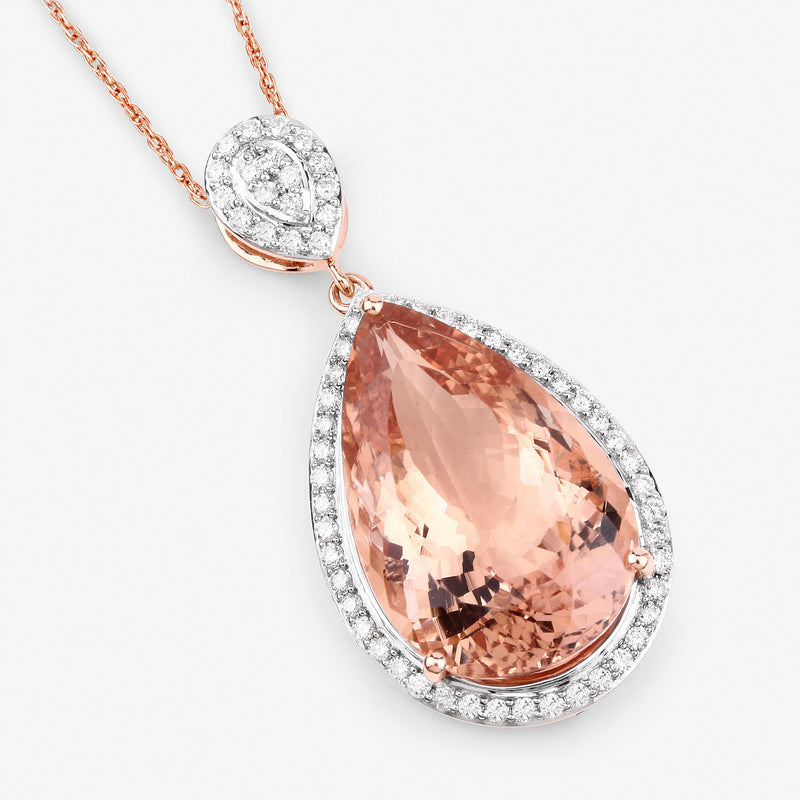 13.27 Carat Genuine Morganite and White Diamond 14K Rose Gold Pendant