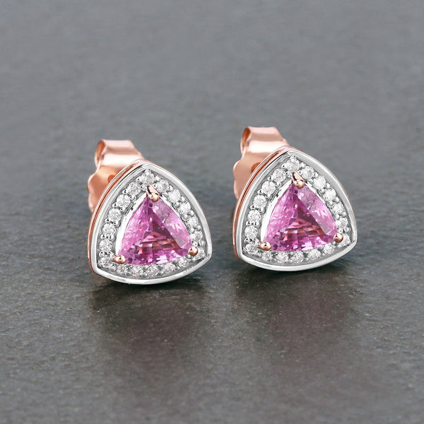 1.05 Carat Genuine Pink Sapphire and White Diamond 14K Rose Gold Earrings