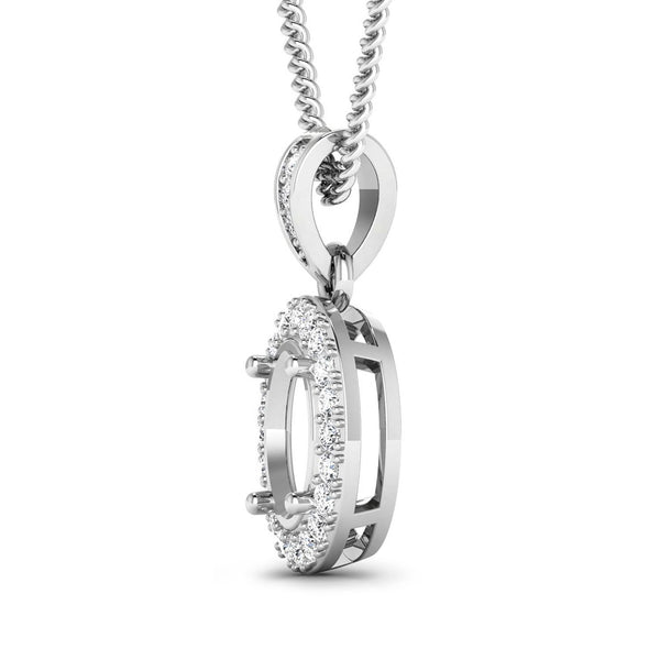 0.18 Carat Genuine White Diamond 14K White Gold Semi Mount Pendant - holds 8x6mm Oval Gemstone