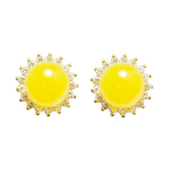 V3 Jewelry 18K Gold Plated Yellow Amber and Cubic Zirconia Halo Stud Earrings