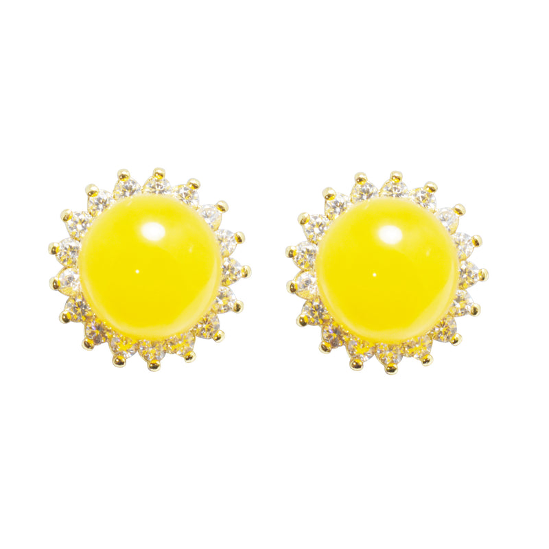 V3 Jewelry 18K Gold Plated Yellow Amber and Cubic Zirconia Halo Stud Earrings