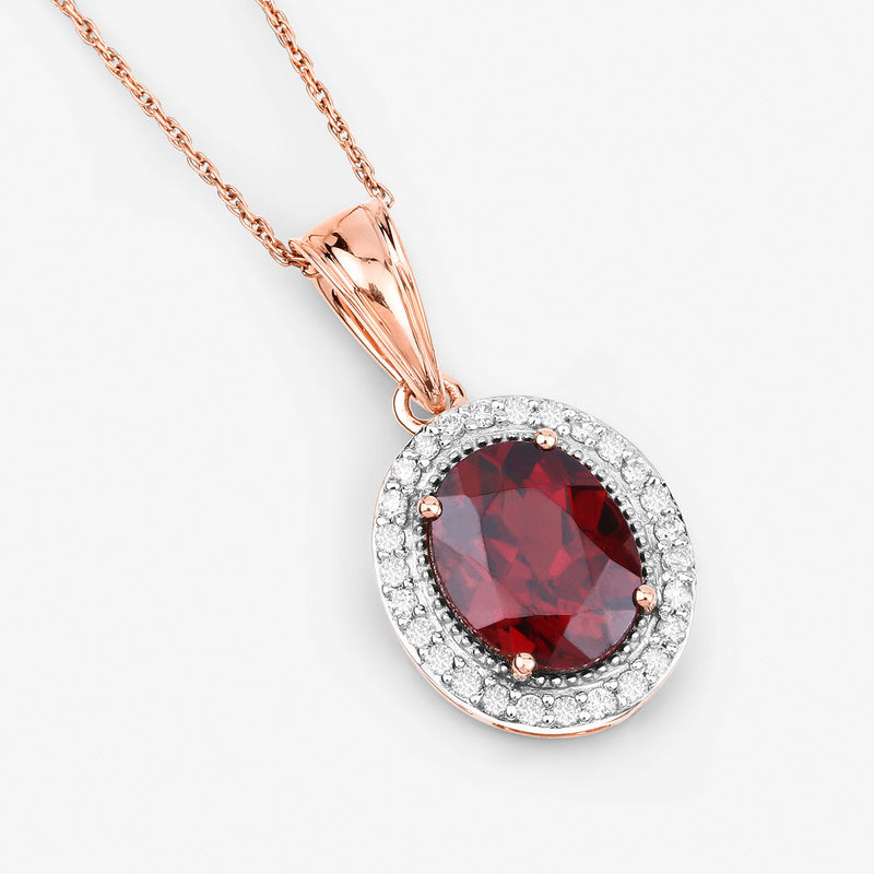 2.95 Carat Genuine Rhodolite and White Diamond 14K Rose Gold Pendant