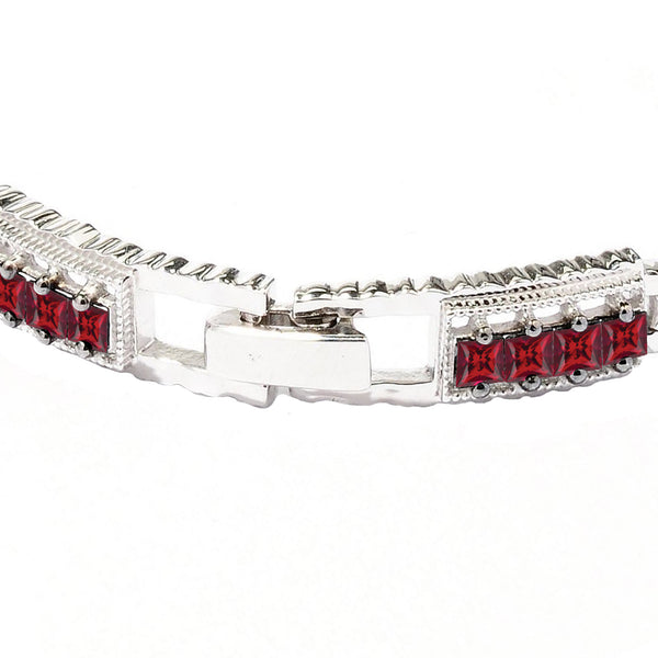 Sterling Silver Ruby Link Bracelet