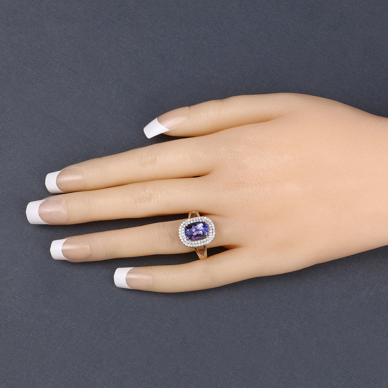 3.33 Carat Genuine Tanzanite and White Diamond 14K Yellow Gold Ring