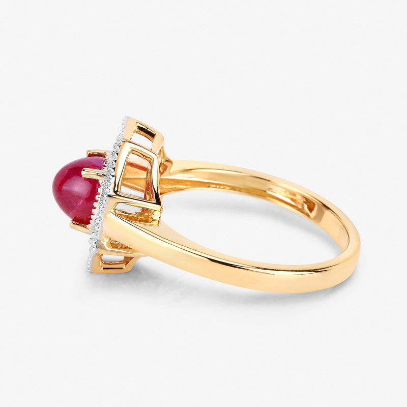 2.01 Carat Genuine Ruby and White Diamond 14K Yellow Gold Ring