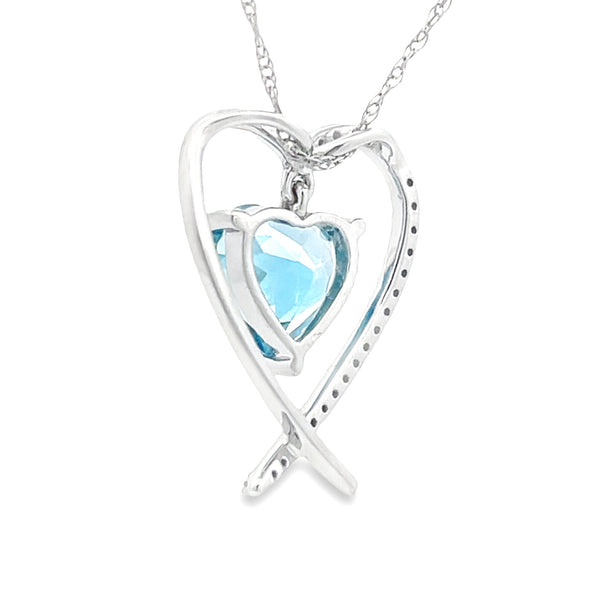 Blue Topaz Diamond Heart Love Pendant 14KT White Gold