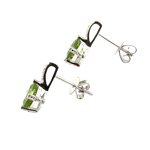 Natural 1.44ct Peridot Diamond Earrings 14KT White Gold