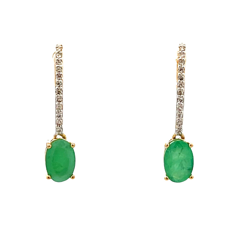 1.10ct Emerald Diamond Dangle Earrings 10KT Yellow Gold