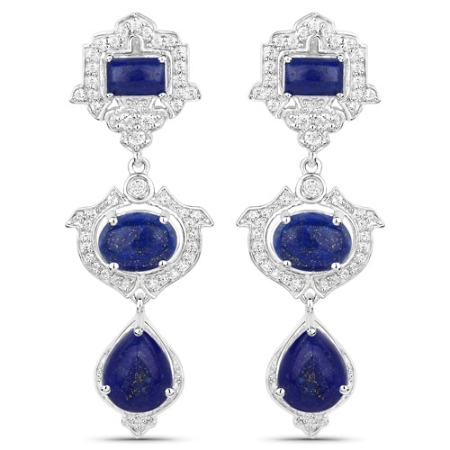 9.37 Carat Genuine Lapis and White Topaz .925 Sterling Silver Earrings