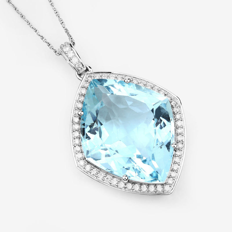 24.22 Carat Genuine Aquamarine and White Diamond 14K White Gold Pendant