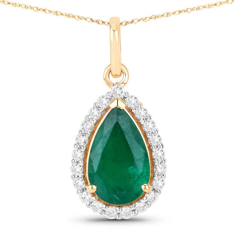 IGI Certified 1.82 Carat Genuine Zambian Emerald and White Diamond 14K Yellow Gold Pendant