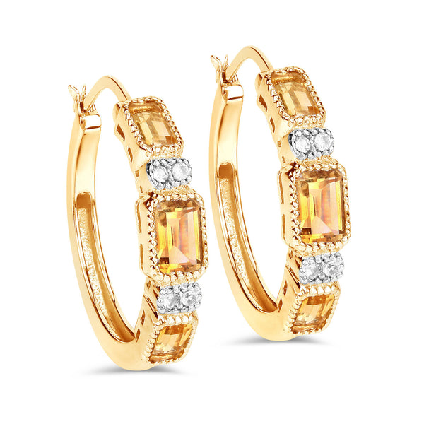 2.88 Carat Genuine Citrine and White Topaz .925 Sterling Silver Earrings