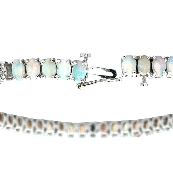 .18ct Opal Diamond Tennis Bracelet 14KT White Gold