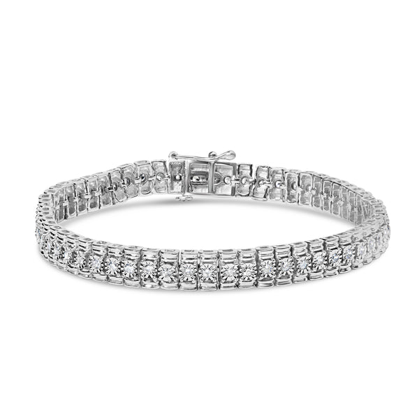 .925 Sterling Silver 1.0 Cttw Diamond Collar Line Link Bracelet (I-J Color, I1-I2 Clarity) - Size 7.25" Inches