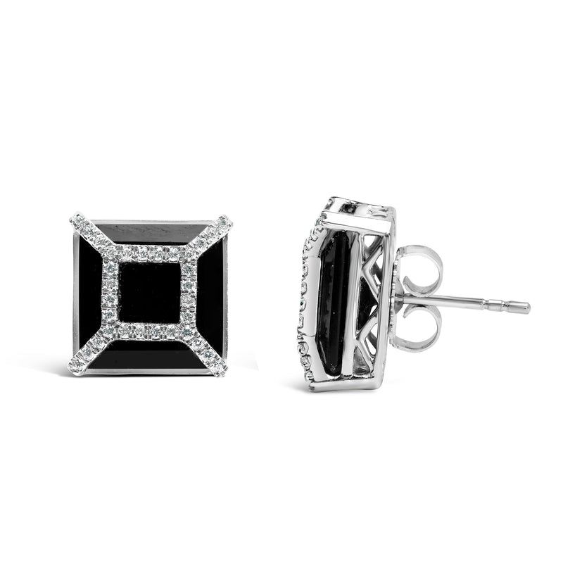 14K White Gold 3/8ct Diamond with 11x11MM Black Onyx Stud Earrings (G-H Color, SI1-SI2 Clarity)