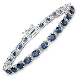 9.08 Carat Genuine Blue Sapphire and White Diamond 14K White Gold Bracelet