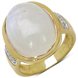 14.12 Carat Genuine White Rainbow Moonstone and White Topaz .925 Sterling Silver Ring