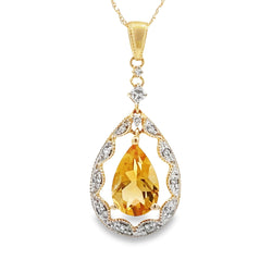 Citrine Diamond Fashion Pendants 14KT Yellow Gold