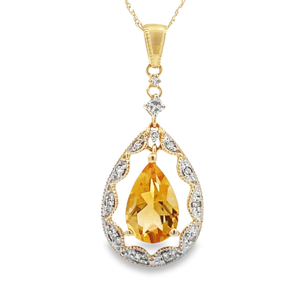 Citrine Diamond Fashion Pendants 14KT Yellow Gold