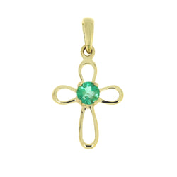 .04ct Emerald Cross Religious Pendant 10KT Yellow Gold