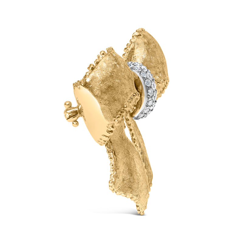 18K Yellow Gold and 3/5 Cttw Diamond Bow Pin Brooch (G-H Color, VS1-VS2 Clarity)