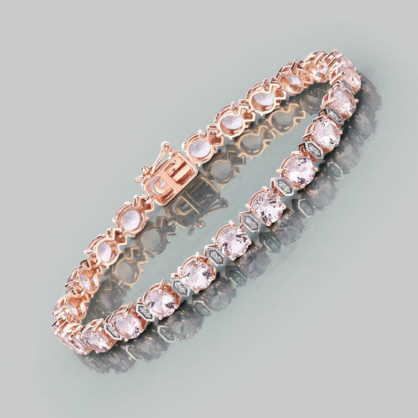 9.41 Carat Genuine Morganite and White Diamond 14K Rose Gold Bracelet