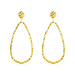 14k Yellow Gold Textured Teardrop Motif Post Earrings
