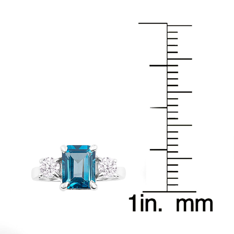 V3 Jewelry London Blue Topaz & Moissanite Sterling Silver Three-Stone Ring