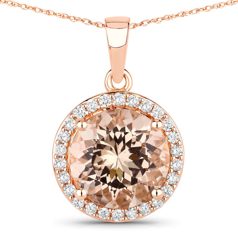 3.61 Carat Genuine Morganite and White Diamond 14K Rose Gold Pendant