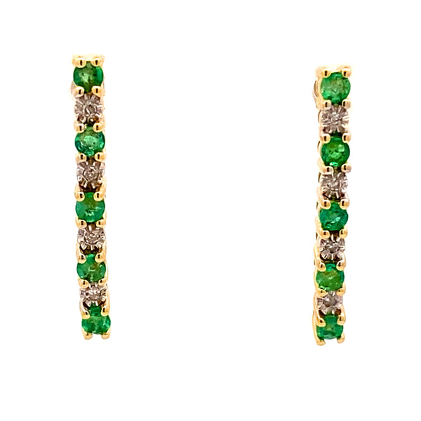 .04ct Emerald Diamond Stick Earrings 14KT Yellow Gold