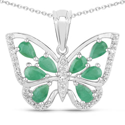 1.91 Carat Genuine Emerald and White Zircon .925 Sterling Silver Pendant