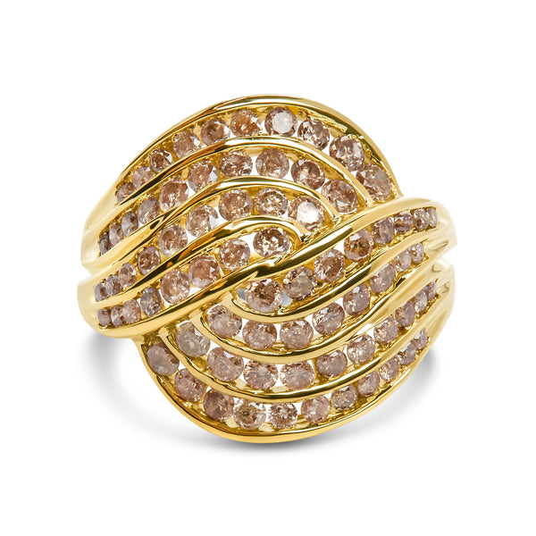 10K Yellow Gold 2.0 Cttw Channel Set Diamond Cocktail Swirl Band Ring (K-L Color, I1-I2 Clarity) - Ring Size 7