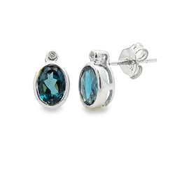 London Blue Topaz Diamond Stud Earrings 10KT White Gold