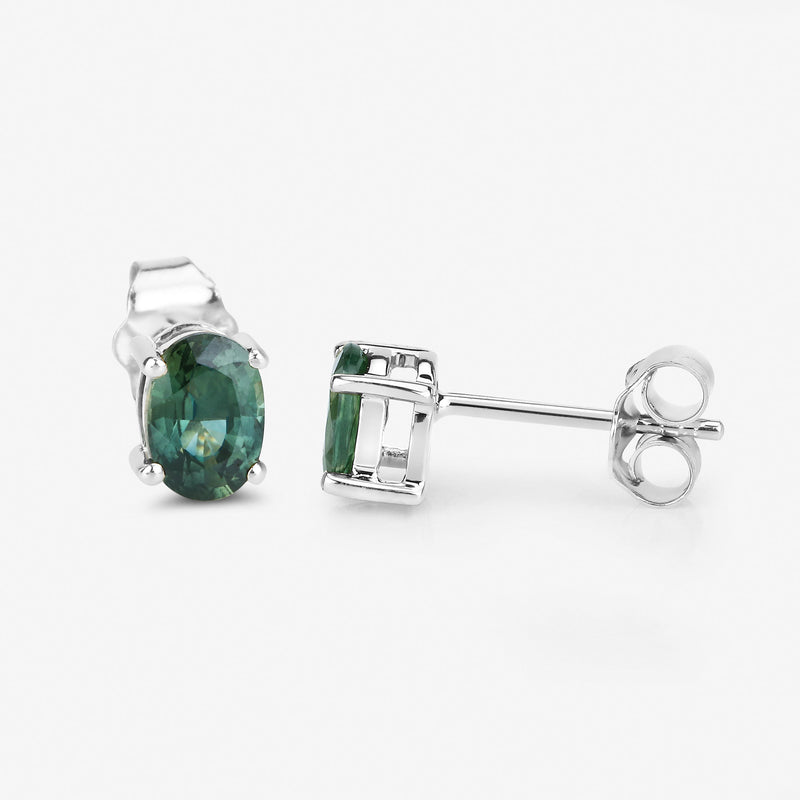 1.16 Carat Genuine Green Sapphire 14K White Gold Earrings