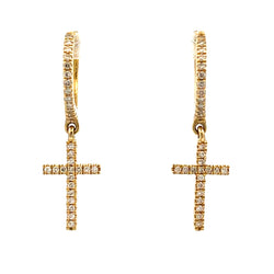 Natural .24ct Diamond Cross Earrings 14KT Yellow Gold