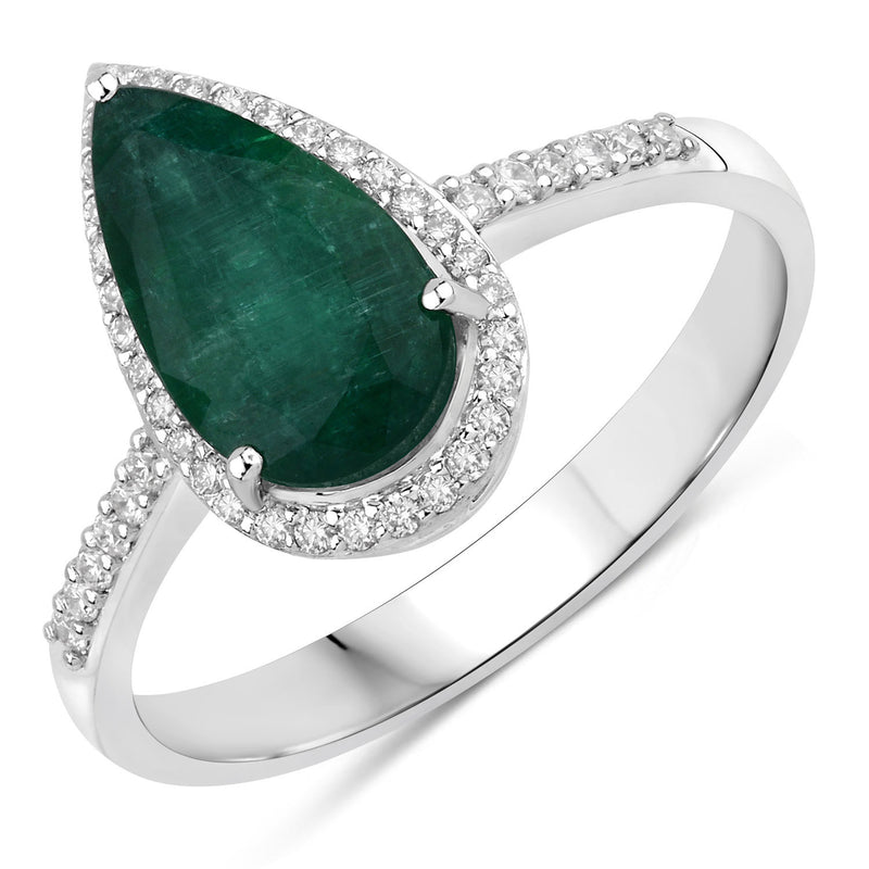 IGI Certified 1.98 Carat Genuine Zambian Emerald and White Diamond 14K White Gold Ring