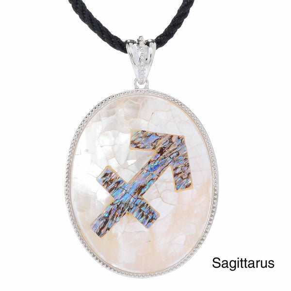 Sagittarius Zodiac Pendant Necklace with River Shell, Abalone, and Sterling Silver