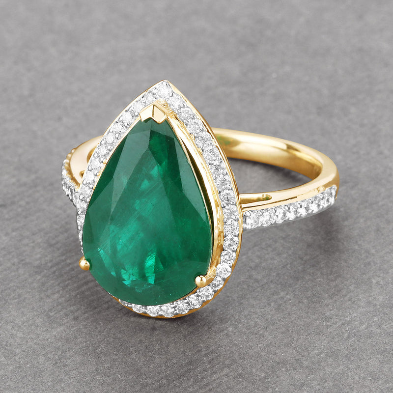 IGI Certified 5.34 Carat Genuine Zambian Emerald and White Diamond 14K Yellow Gold Ring