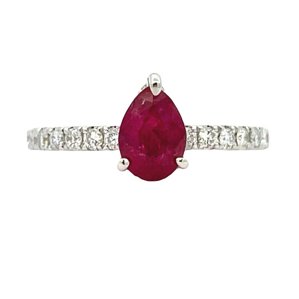 Natural 1.45ct Ruby Diamond Ring 18KT White Gold