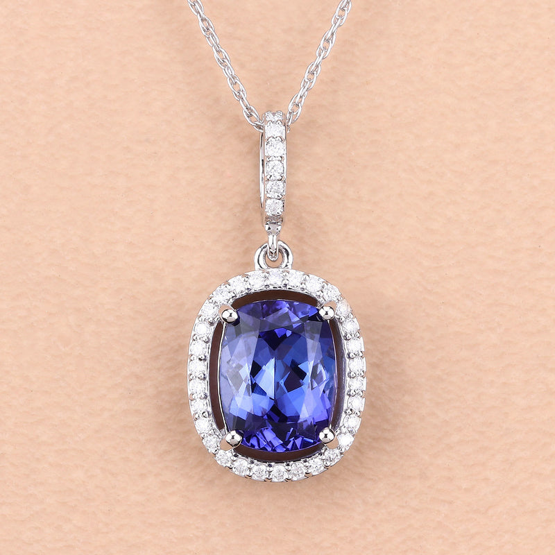 2.37 Carat Genuine Tanzanite and White Diamond 14K White Gold Pendant