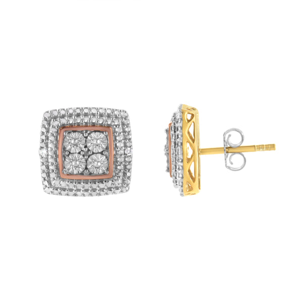 10K Yellow, White, and Rose Gold Plated Sterling Silver Diamond Accent Earrings (I-J Clarity, I3 Color)