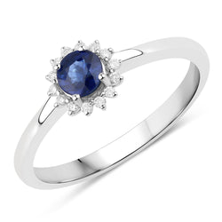 0.47 Carat Genuine Blue Sapphire and White Diamond 14K White Gold Ring