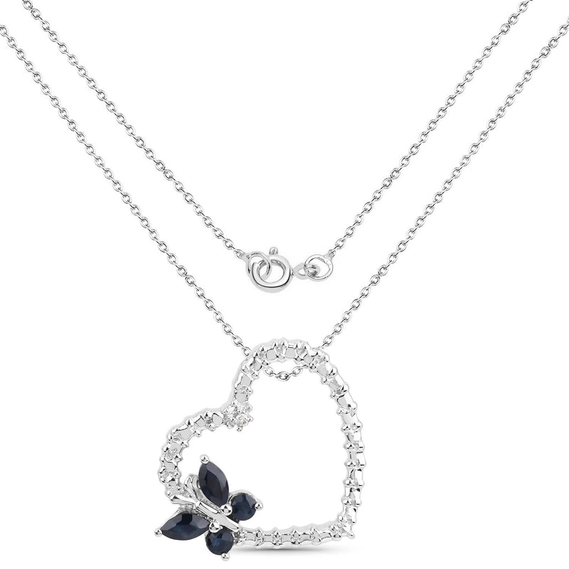 0.50 Carat Genuine Blue Sapphire and White Zircon .925 Sterling Silver Pendant