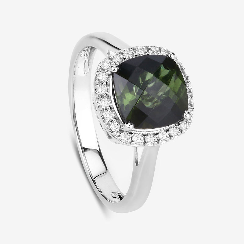 2.64 Carat Genuine Green Tourmaline and White Diamond 14K White Gold Ring