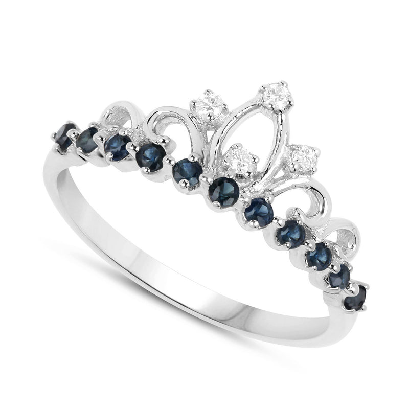 0.28 Carat Genuine Blue Sapphire and White Diamond 14K White Gold Ring