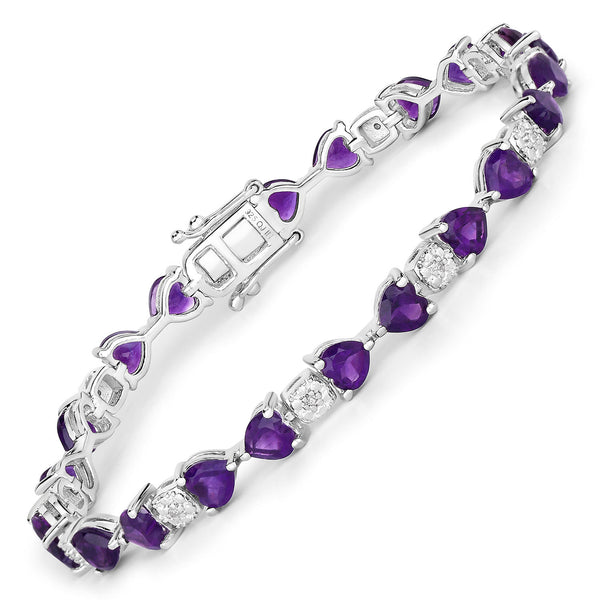 9.56 Carat Genuine Amethyst and White Diamond .925 Sterling Silver Bracelet