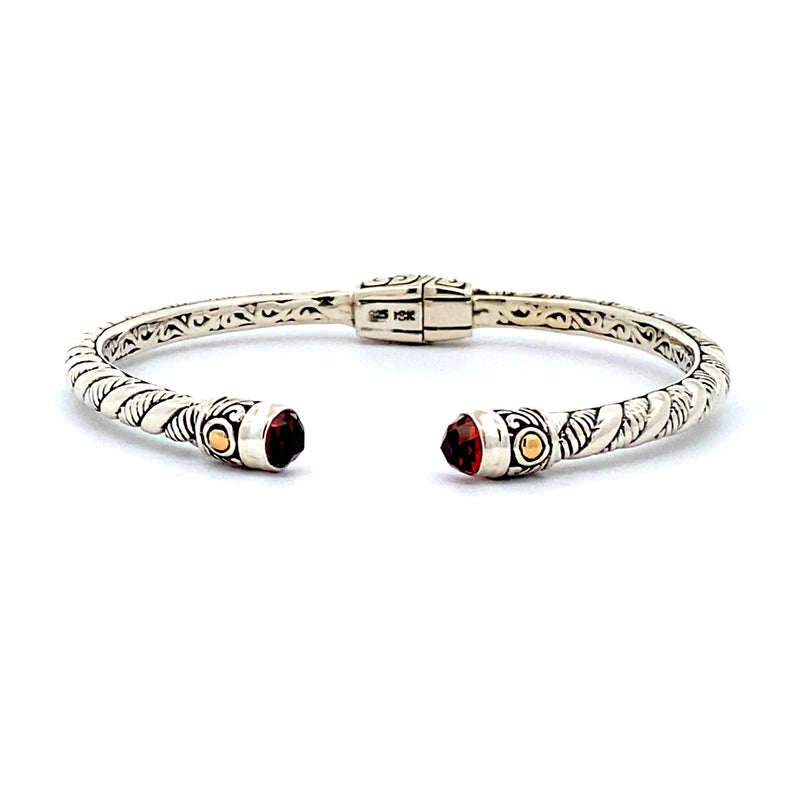 Garnet Bangle Bracelet Sterling Silver 18KT Gold