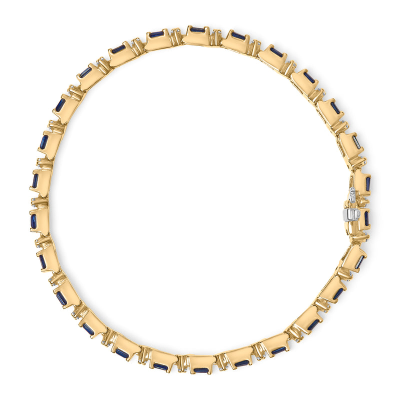 14K Yellow Gold 1.00 Cttw Diamond and Alternating Blue Sapphire Link Bracelet (H-I Color, SI1-SI2 Clarity) - 7" Inches