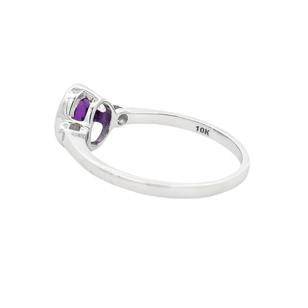 Natural .70ct Amethyst Diamond Ring 10KT White Gold