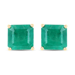 IGI Certified 4.36 Carat Genuine Zambian Emerald 14K Yellow Gold Earrings